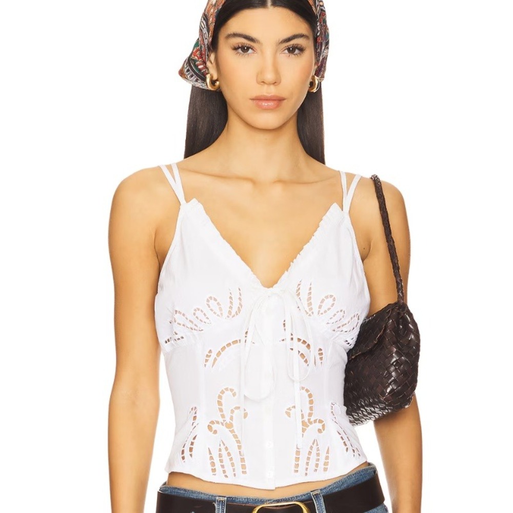 Free People Sweet Sammi‎ Eyelet Top Size L NWT Lace White Smocked Blouse